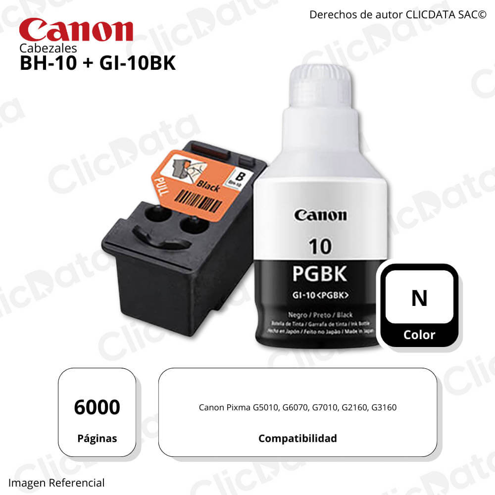Pack Cabezal Canon Bh 10 + Tinta Gi 10Bk G5010, G6010 Original