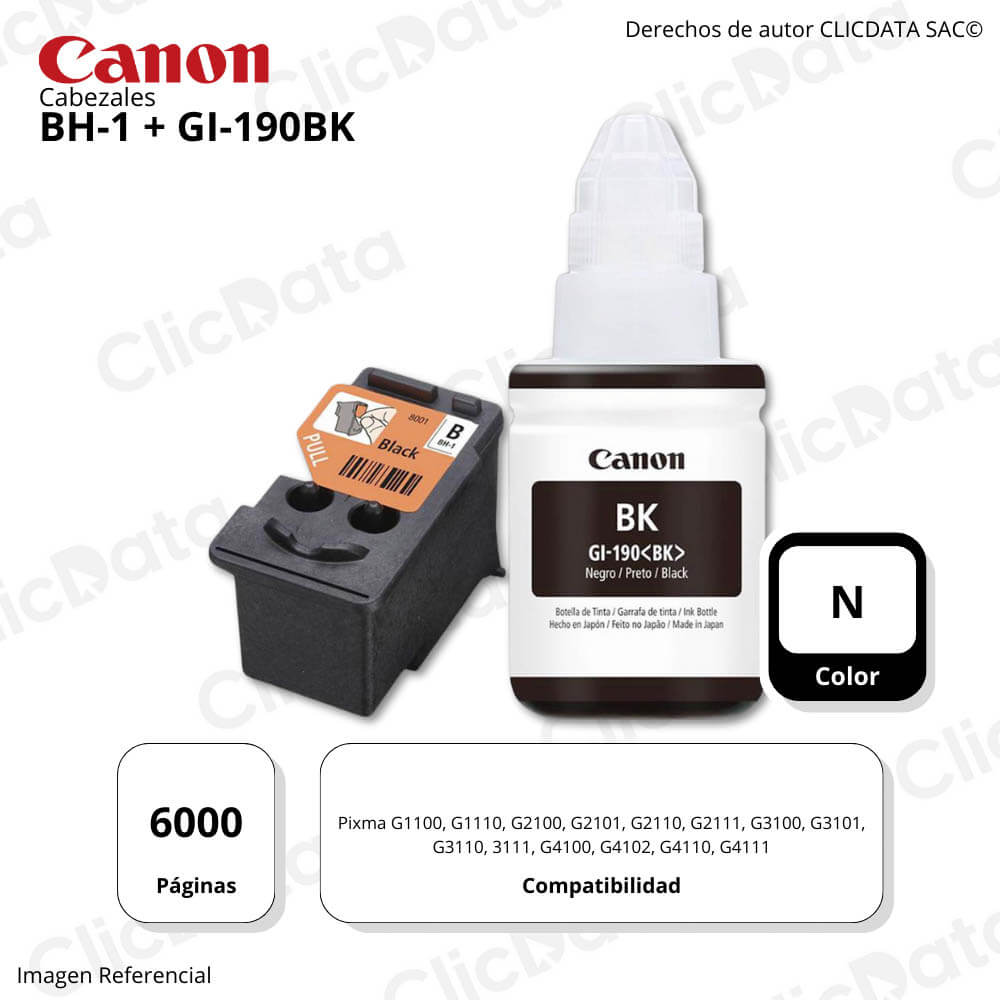 Pack Cabezal BH1 + Canon GI 190BK 135ml Original