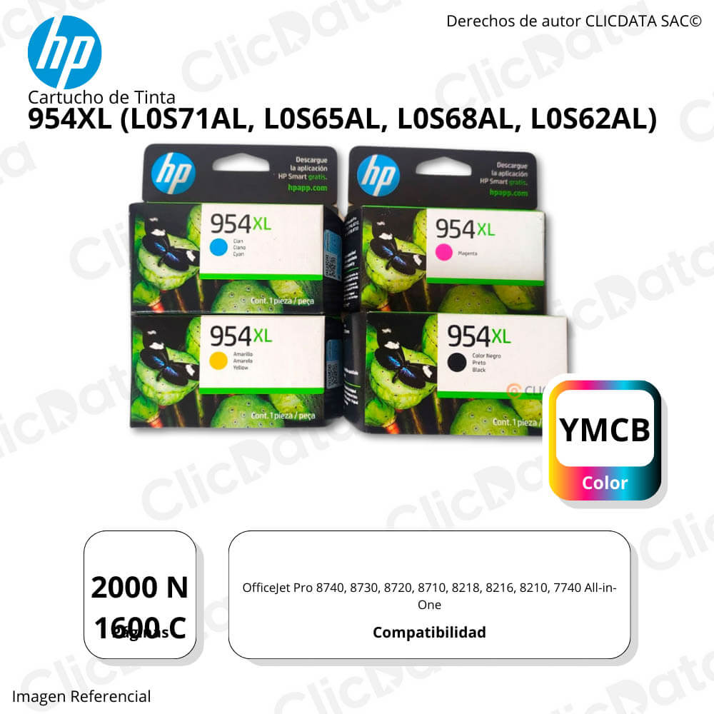 Kit de Tinta HP 954Xl Negro y Tricolor 7740, 8720, 8730 Original