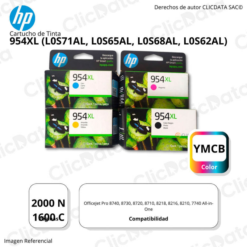 Kit de Tinta HP 954Xl Negro y Tricolor 7740, 8720, 8730 Original