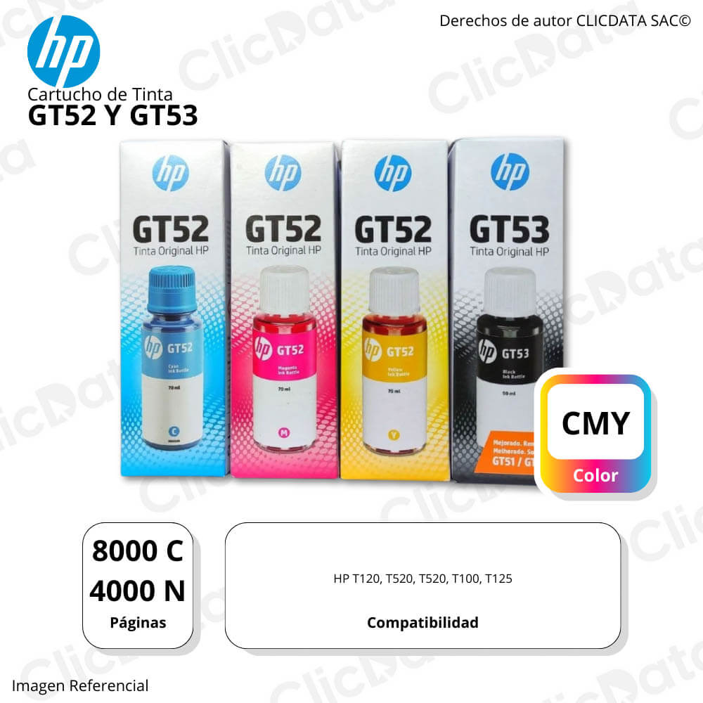 Kit Tintas Hp GT52 y GT53 negro 90ml y Color 70ml GT5820 Original