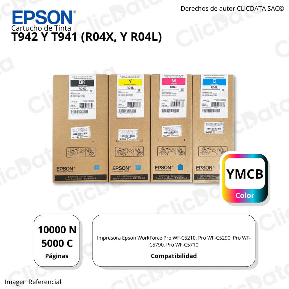 Kit Tintas Epson T942 y T941 Color mas negro 250ml wfC5710 Original