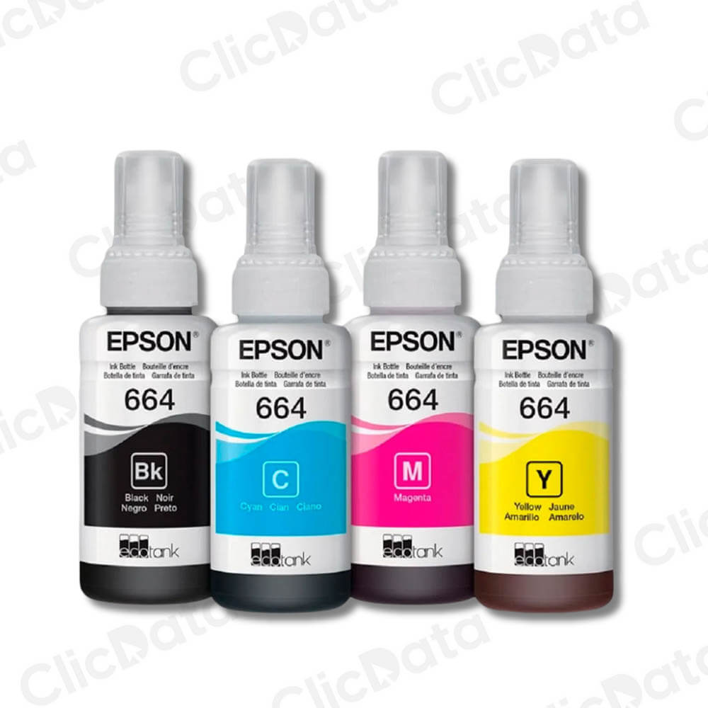 Kit Tintas Epson T664 Negro y color 70ml L455, L455, L565 Original