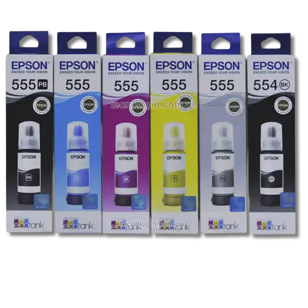 Kit Tintas Epson T554 y T555 Negro y colores 70ml L8160 Original