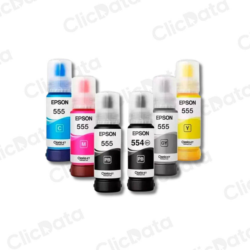 Kit Tintas Epson T554 y T555 Negro y colores 70ml L8160 Original
