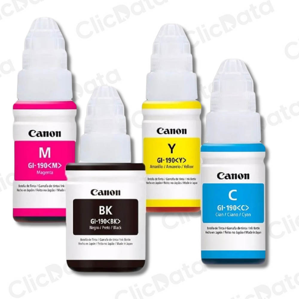 Kit Tintas Canon GI 190 Negro 135ml y colores 70ml G3110 Original