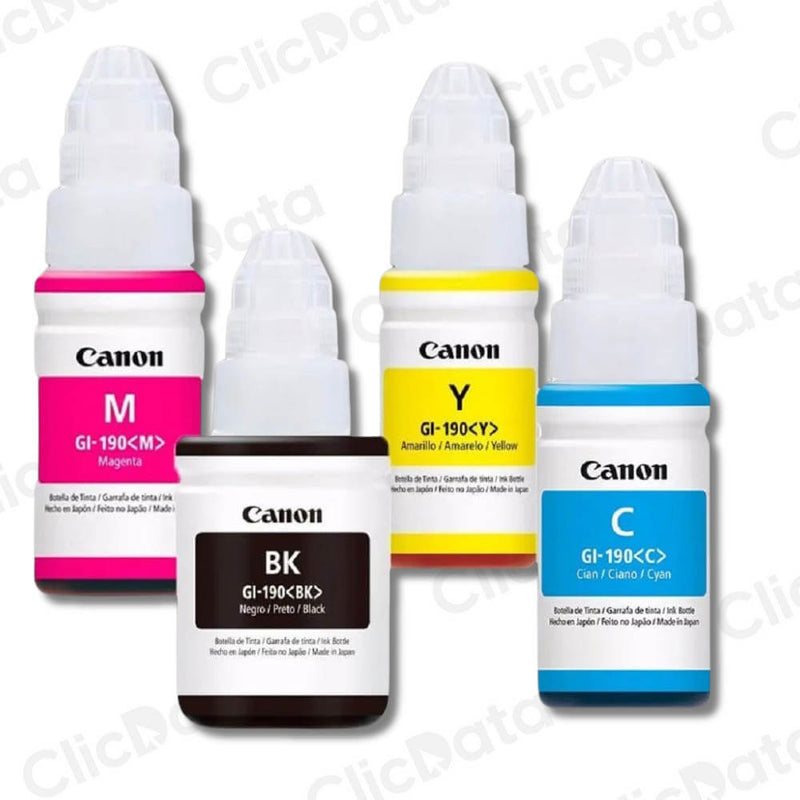 Kit Tintas Canon GI 190 Negro 135ml y colores 70ml G3110 Original
