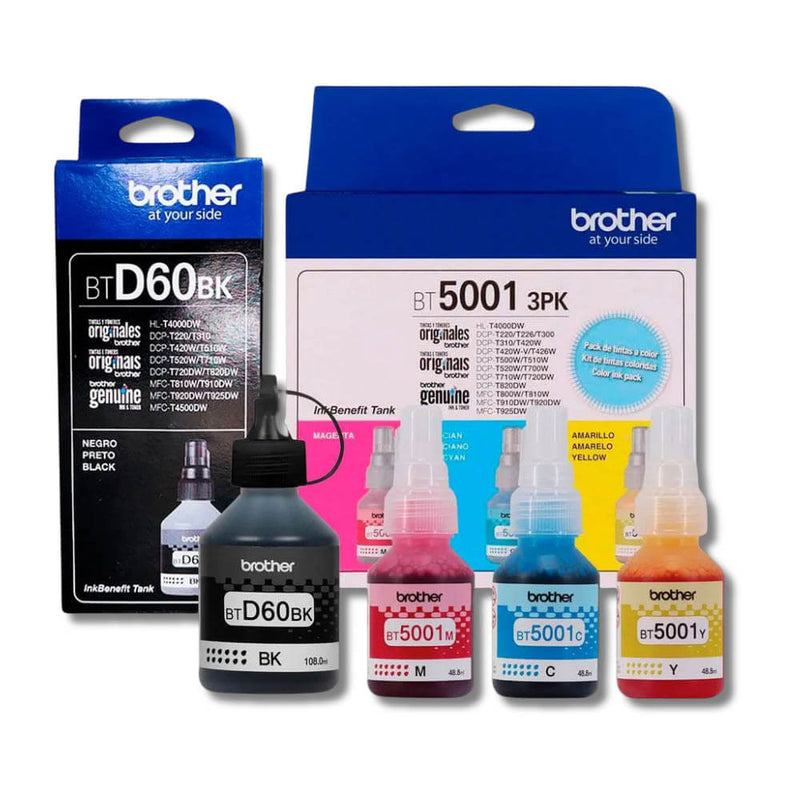 Kit Tintas Brother BT-5001 3PK y BTD 60BK negro y colores Original