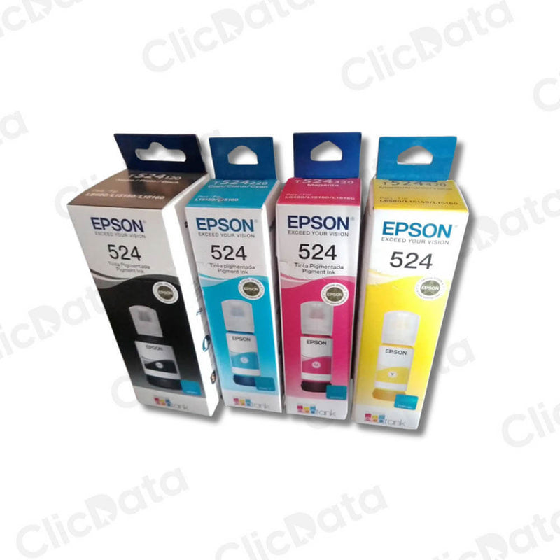 Kit Tinta Epson T524 Negro 127ml y colores 70ml L15150 Original