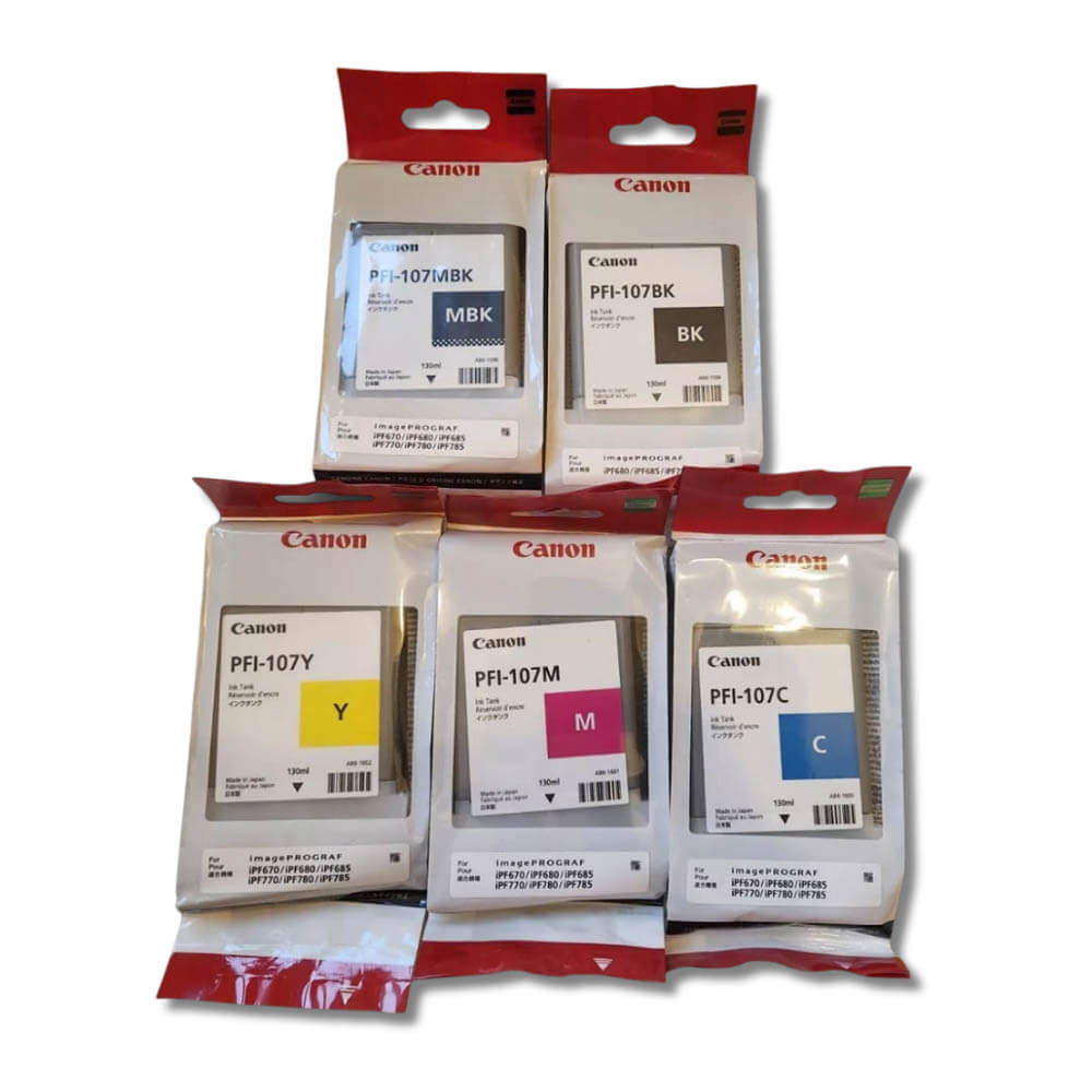 Kit de Tinta canon PFI107 CYMK 130ml IPF670, ipf785, ipf685 Original
