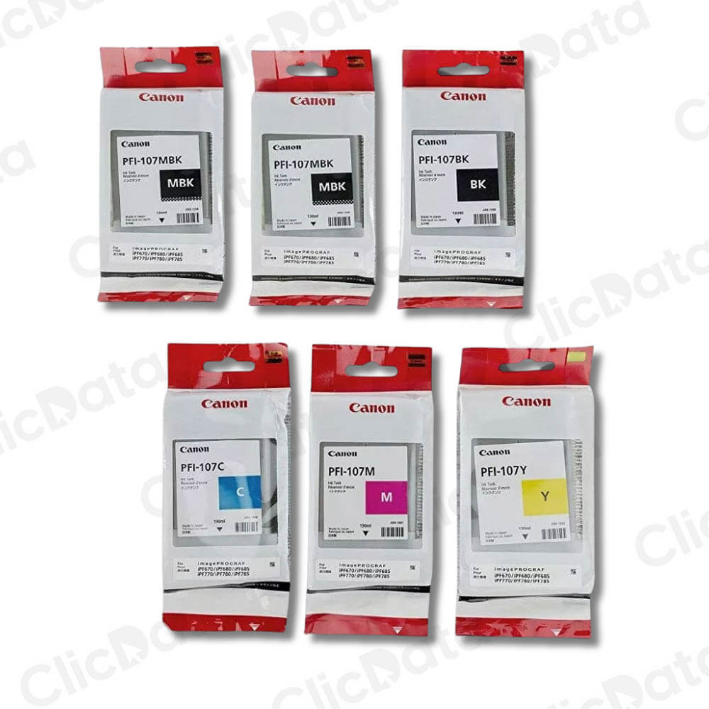 Kit de Tinta canon PFI107 CYMK 130ml IPF670, ipf785, ipf685 Original