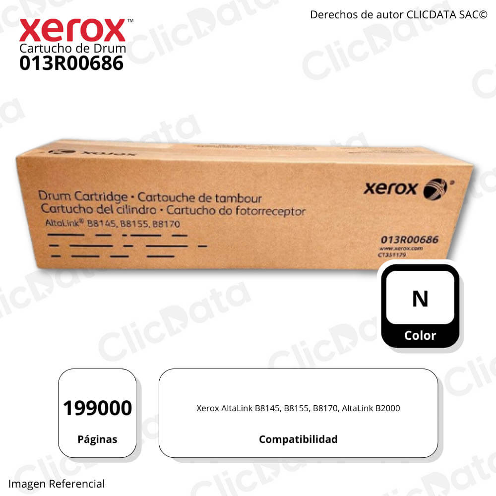 Drum Xerox 013R00686 Negro 199,000 Pág. B8100, B8200 Original
