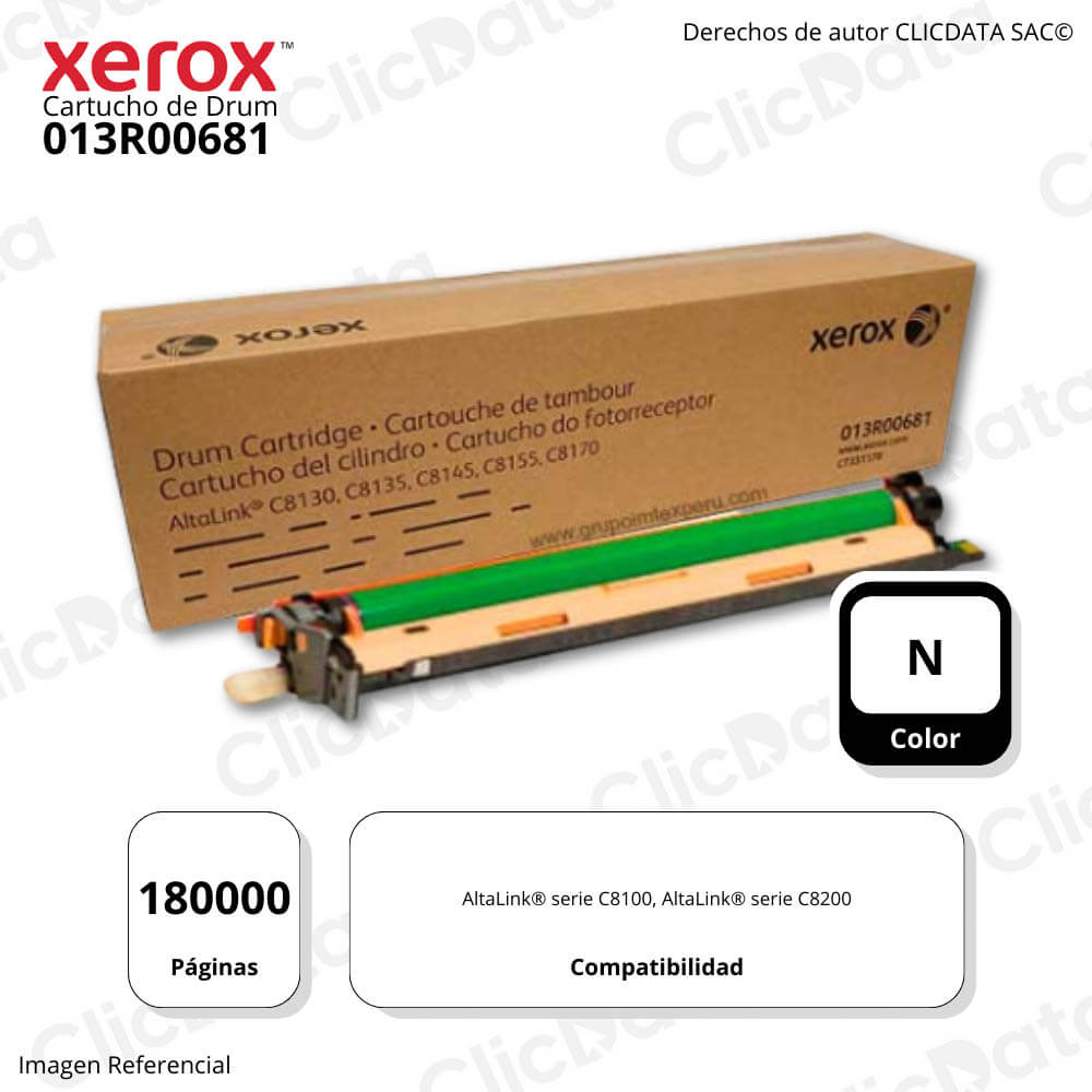 Drum Xerox 013R00681 Negro 180,000 Pág. C8100, C8200 Original