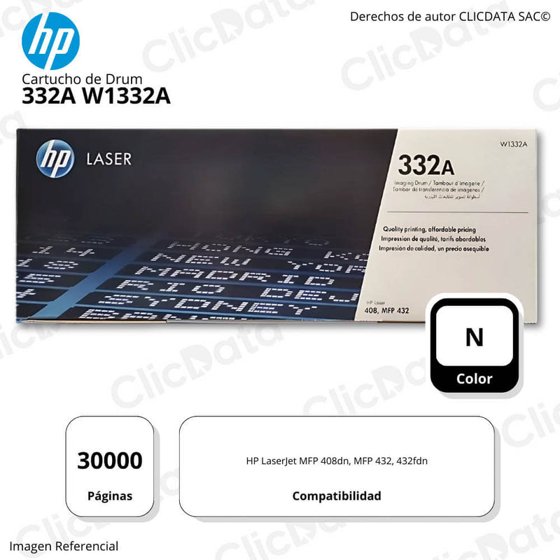 Drum Hp 332A Negro W1332A 30,000 Pág. 408dn, 432fdn Original