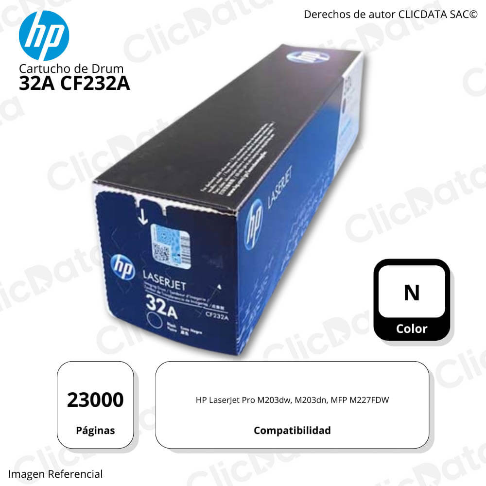 Drum Hp 32A Negro Cf232A 23,000 Pág. M203dw, M227FDW Original