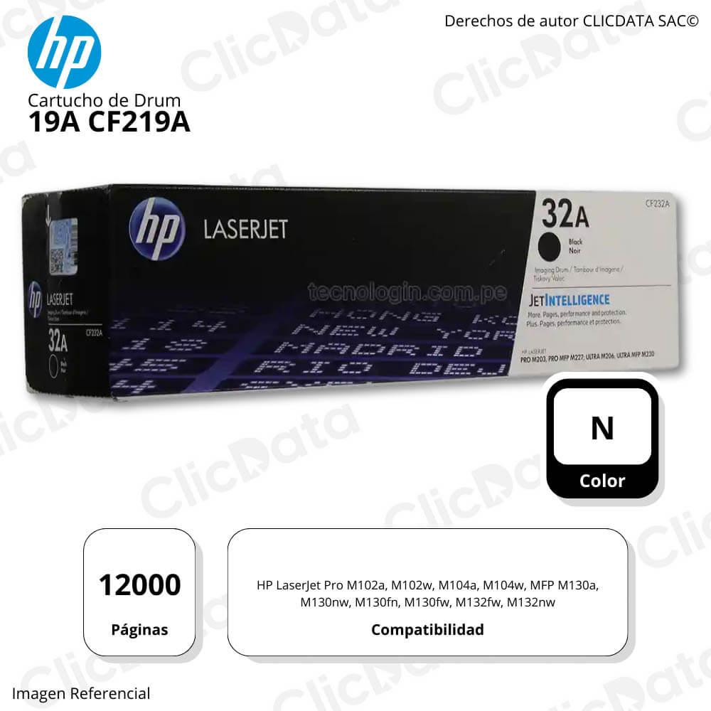 Drum Hp 19A Negro Cf219A 12,000 Pág. Hp M102a, M132nw Original
