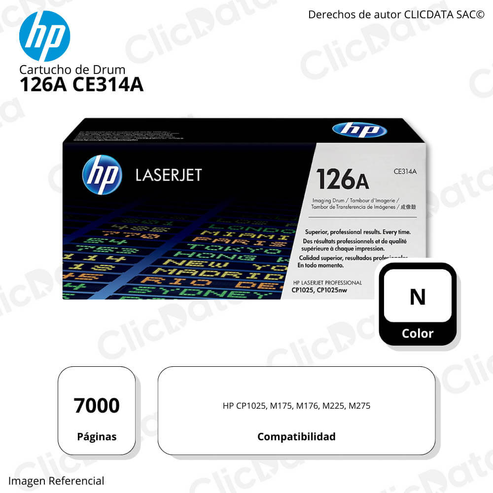 Drum Hp 126A Negro CE314A 7,000 Pág. cp1025, M275 Original