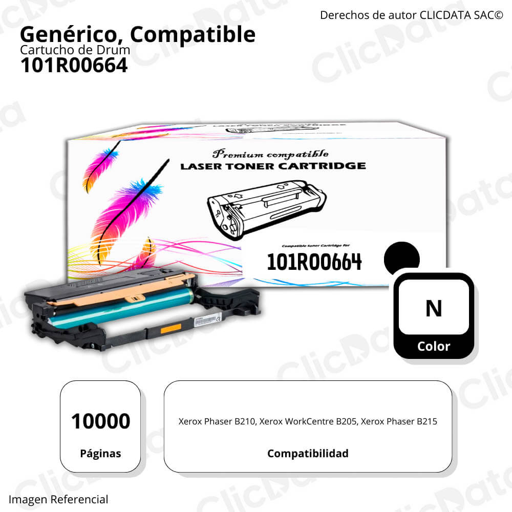 Drum Xerox 101R00664 Negro 10.000 Pág. B215, B210, B215 Compatible