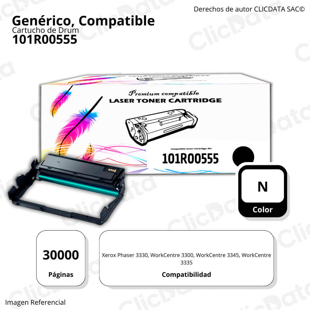 Drum Xerox 101R00555 Negro 30.000 Pág. WK 3330,3335 Compatible