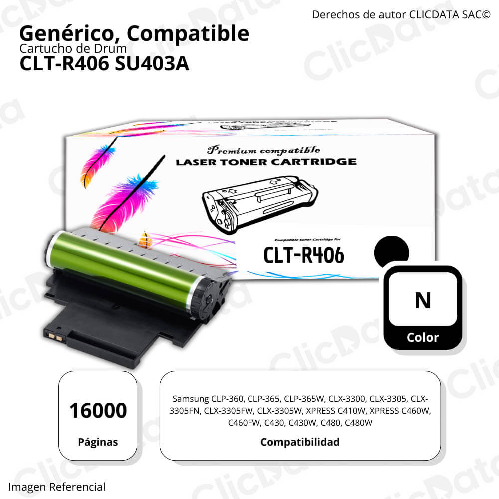 Drum Samsung CLT R406 Negro 16.000 Pág. CLP360, CLP365 Compatible