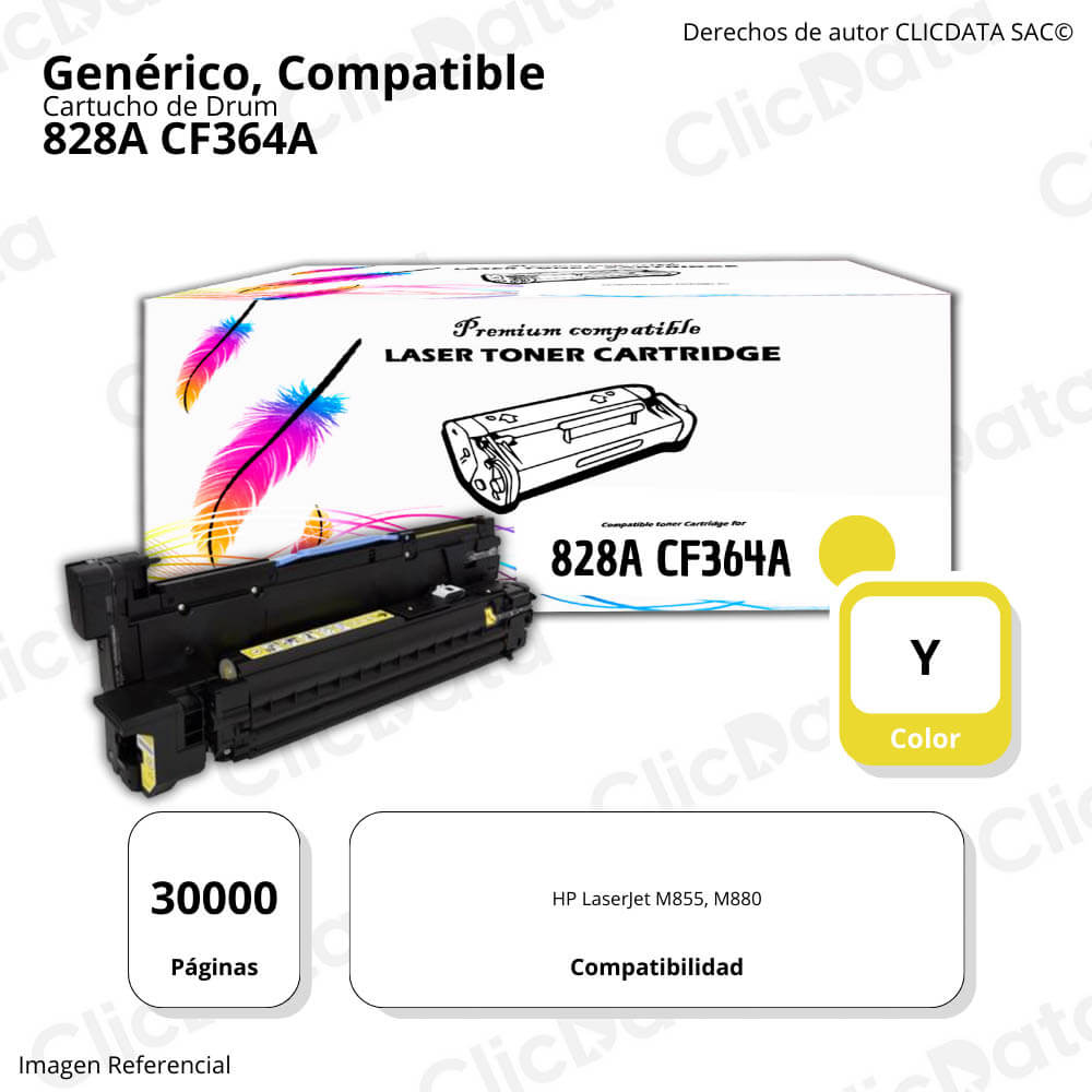 Drum HP 828A Yellow CF364A 30,000 Pág. M855, M880 Compatible