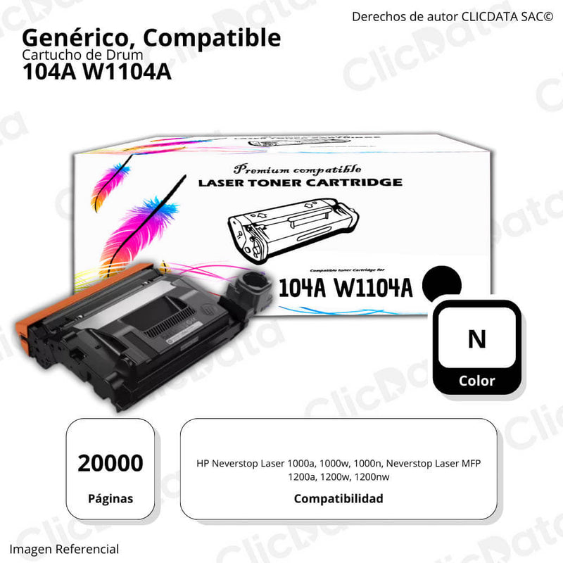 Drum HP 104A Negro W1104A 20,000 Pág. 1000a, 1200a Compatible