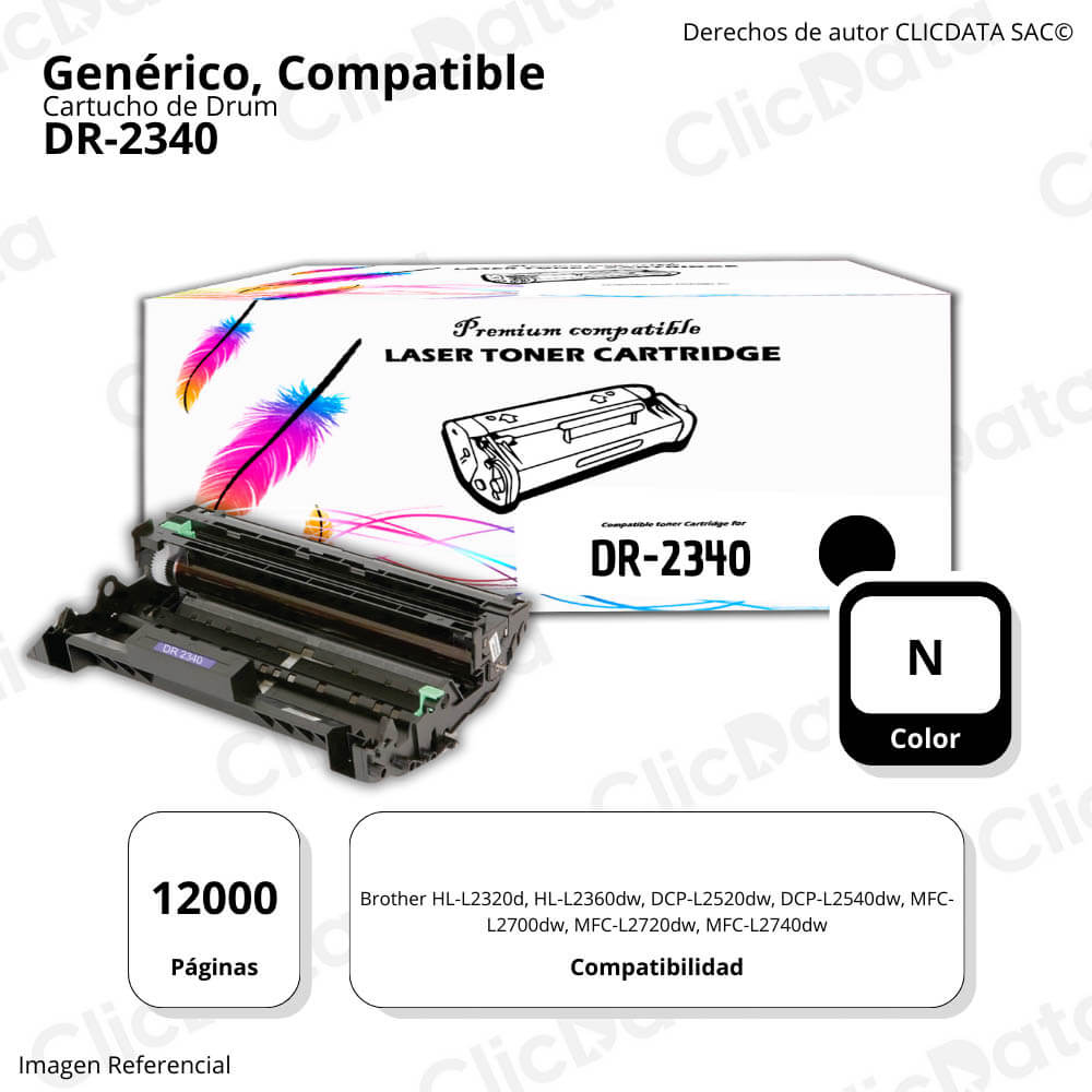 Drum Brother DR 2340 Negro 12000 Pág. L2540dw, L2360dw Compatible