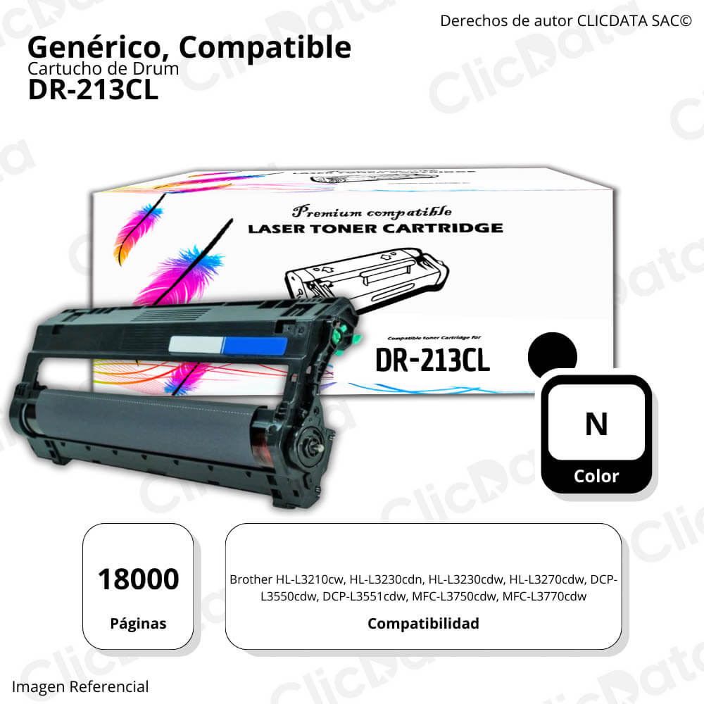 Drum Brother DR 213CL Negro 18K Pág. 3140CW, 3180CDW Compatible