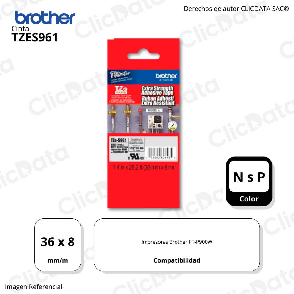 Cinta Brother Tze-s961 36mm x 8,00 M. PTP900W Original