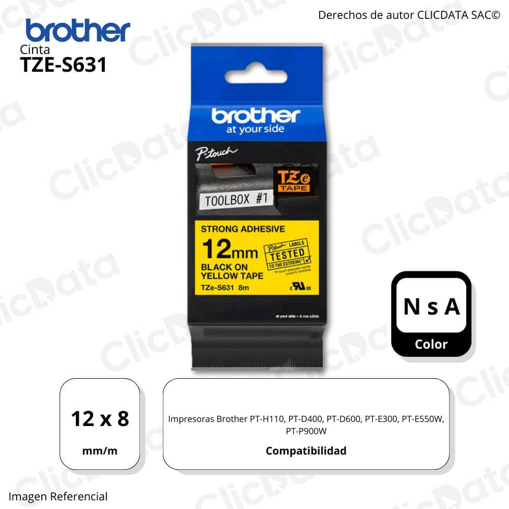 Cinta Brother Tze- S631 12mm x 8,00 M. Brother PTH110 Original