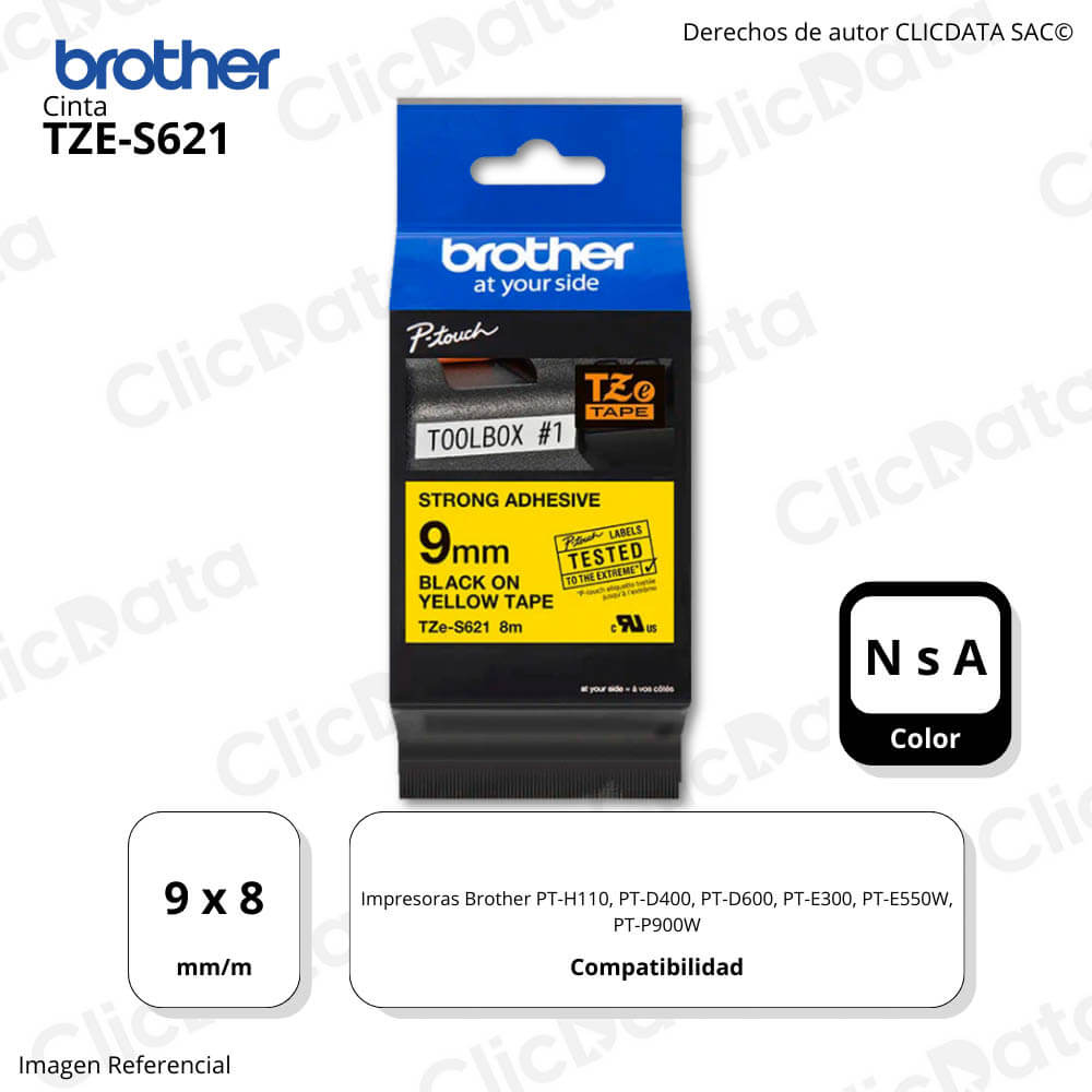Cinta Brother Tze-S621 9 mm x 8,00 M. PTH110, P900W Original