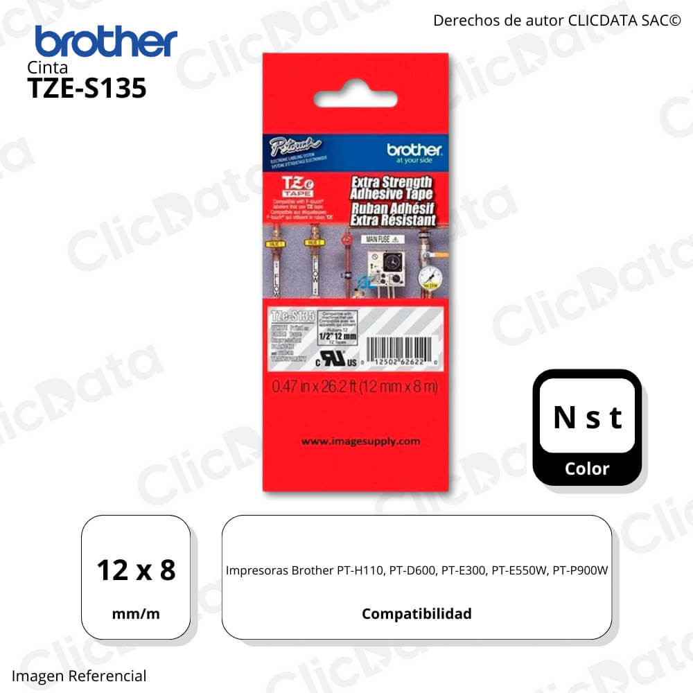 Cinta Brother Tze-S135 12mm x 8,00 M. PTH110,PTE550W Original