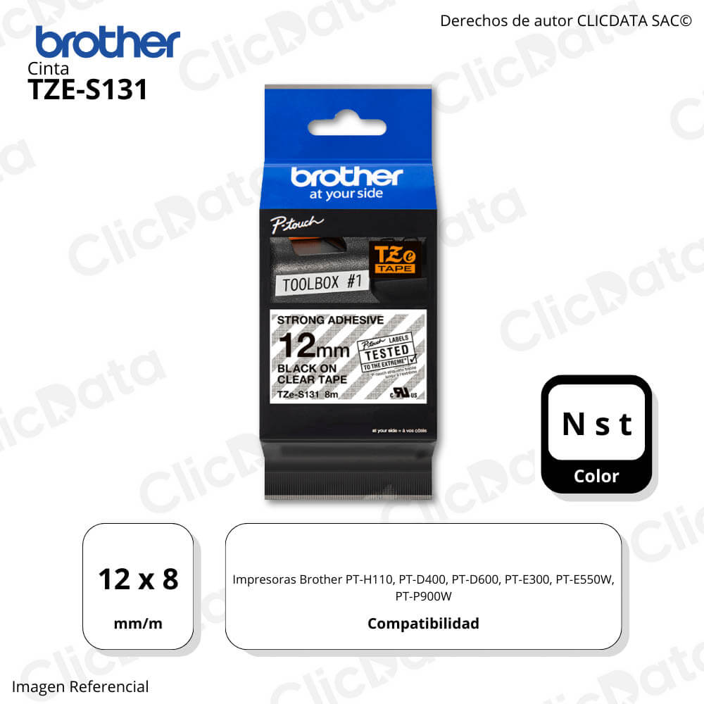 Cinta Brother Tze-S131 12mm x 8,00 M. PTH110,PTE300 Original