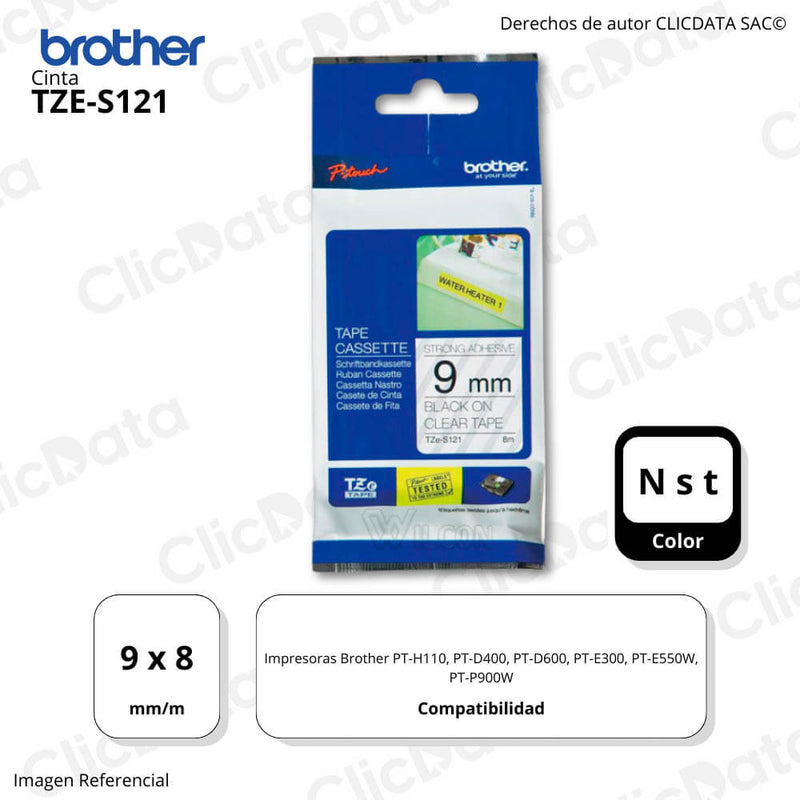 Cinta Brother Tze-S121 9mm x 8,00 m. PTH110,PTD400 Original