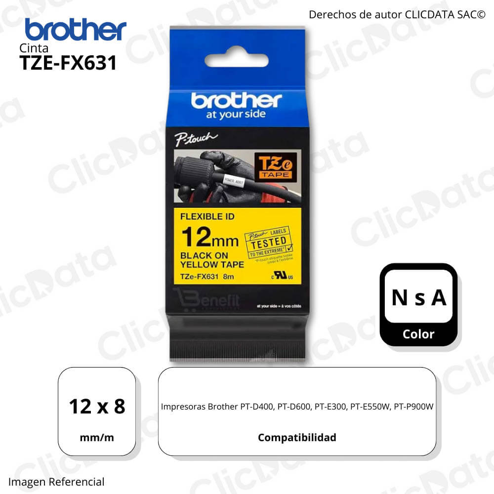 Cinta Brother Tze-Fx631 12 mm x 8.00 M PTD400 Original