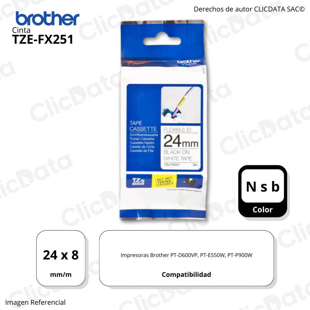 Cinta Brother Tze-fx251 24mm x 8.00 M PTD600VP Original