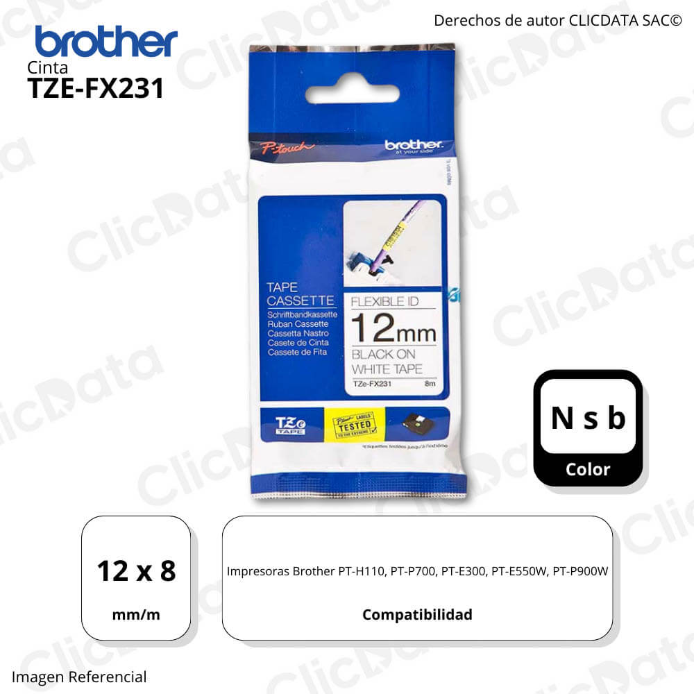 Cinta Brother Tze-fx231 12mm x 8m. PTH110,PTE300 Original