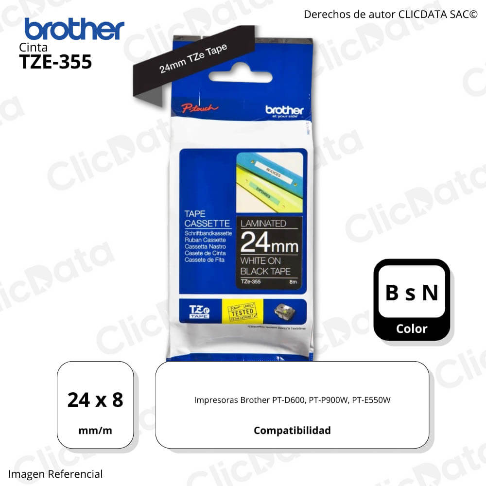 Cinta Brother Tze-355 24mm x 8,00 M. PTD600,PTE550W Original
