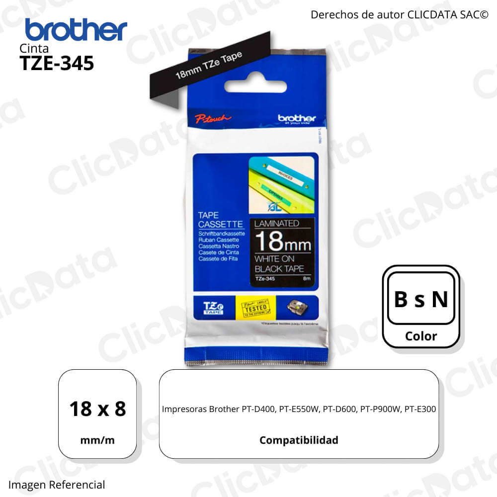Cinta Brother Tze-345 18mm x 8,00 M. PTD400,PTE300 Original