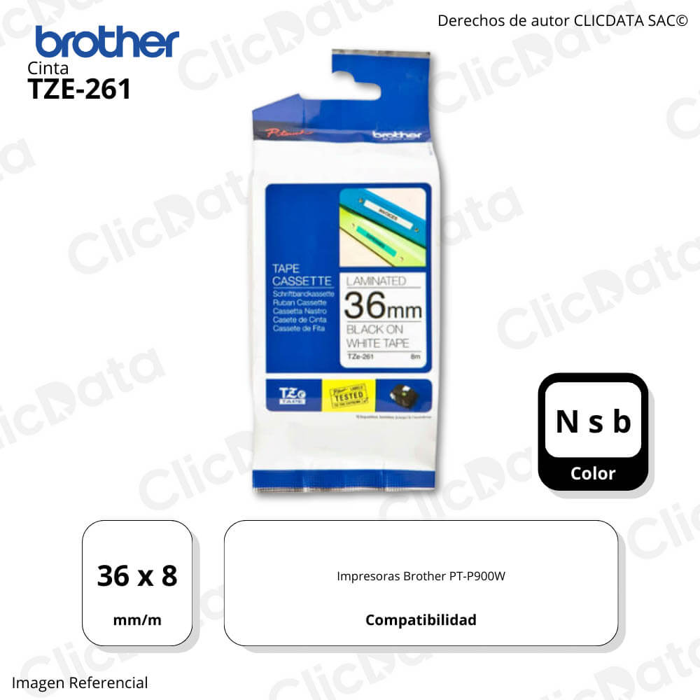 Cinta Brother Tze-261 36mm x 8,00 M. Brother PTP900W Original