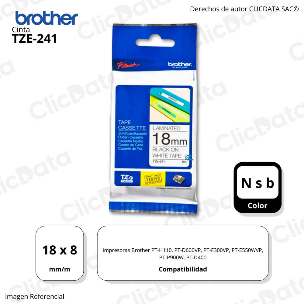 Cinta Brother Tze-241 18mm x 8,00 M. PTH110,PTD400 Original