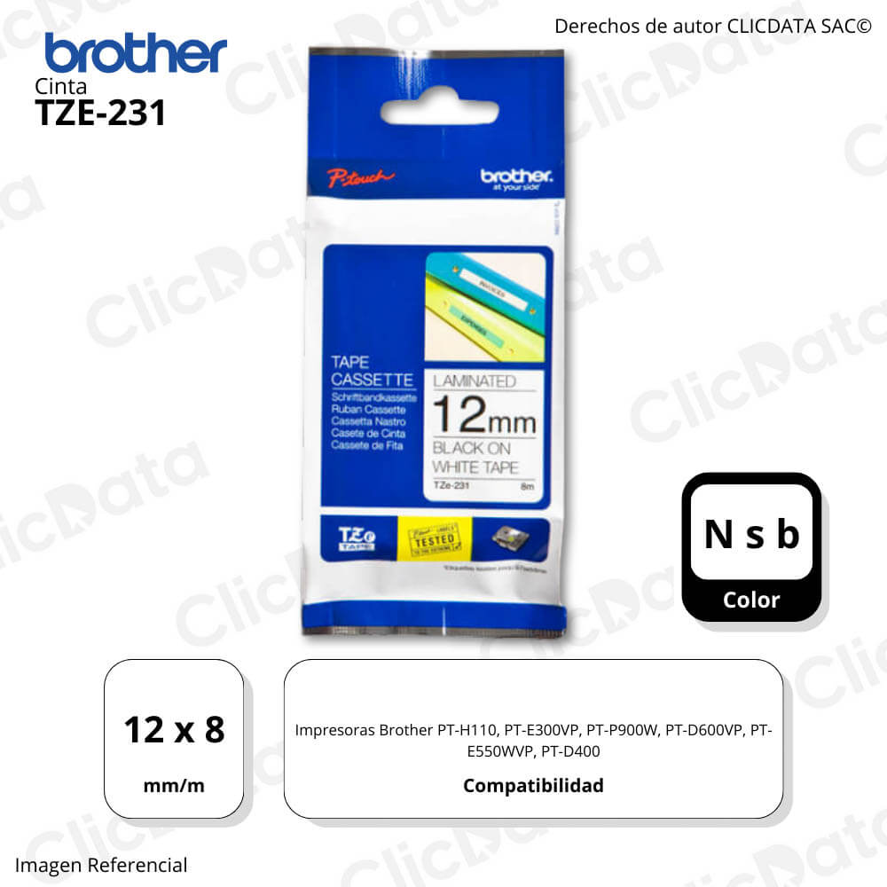 Cinta Brother Tze-231 12mm x 8,00 M. PTH110 Original