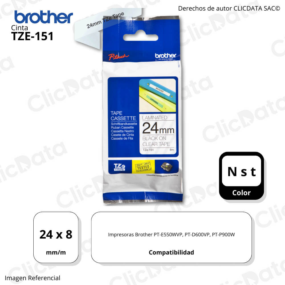 Cinta Brother Tze-151 24mm x 8,00 M. PTE550WVP Original