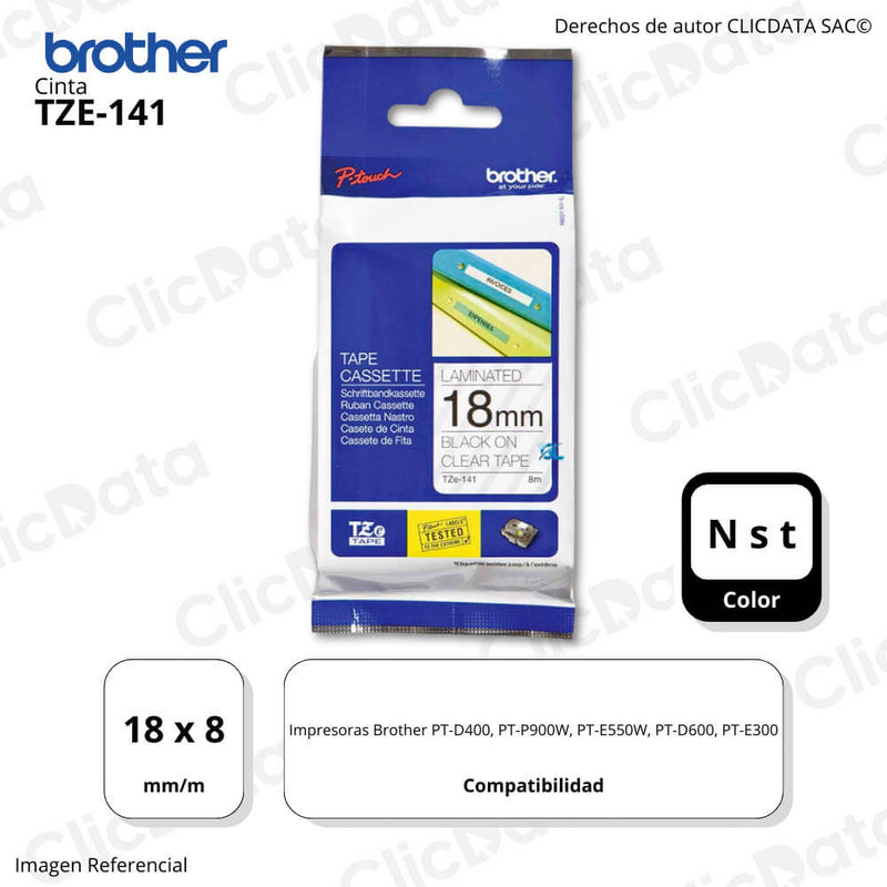 Cinta Brother Tze-141 18mm x 8,00 M. PTD400,PTP900W Original