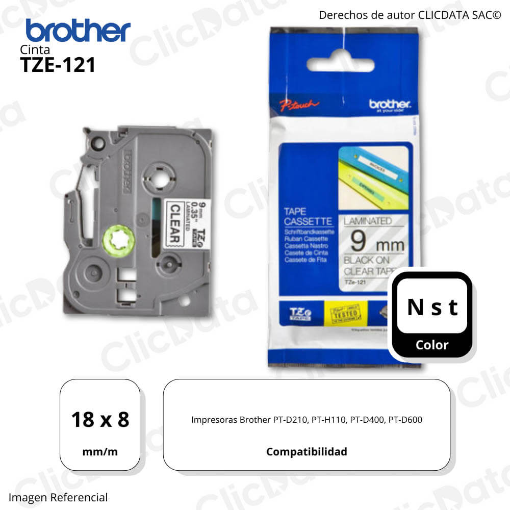 Cinta Brother Tze-121 18MMx8 M. PTD210, PT D400 Original