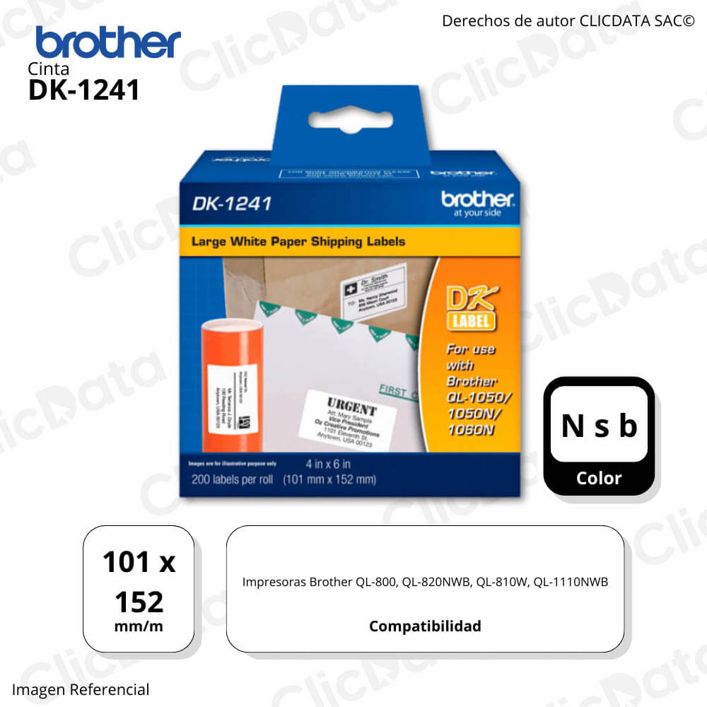 Cinta Brother Dk 1241 101 mm x 152 mm. Brother QQL800 Original