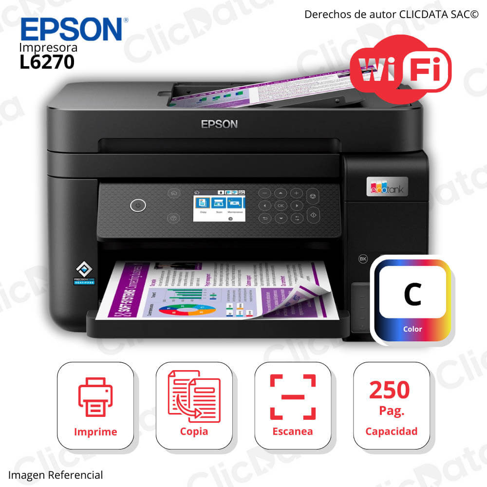 Impresora Epson L6270 Imprime, Escanea, Copia, LAN, Wi-Fi Multifuncional