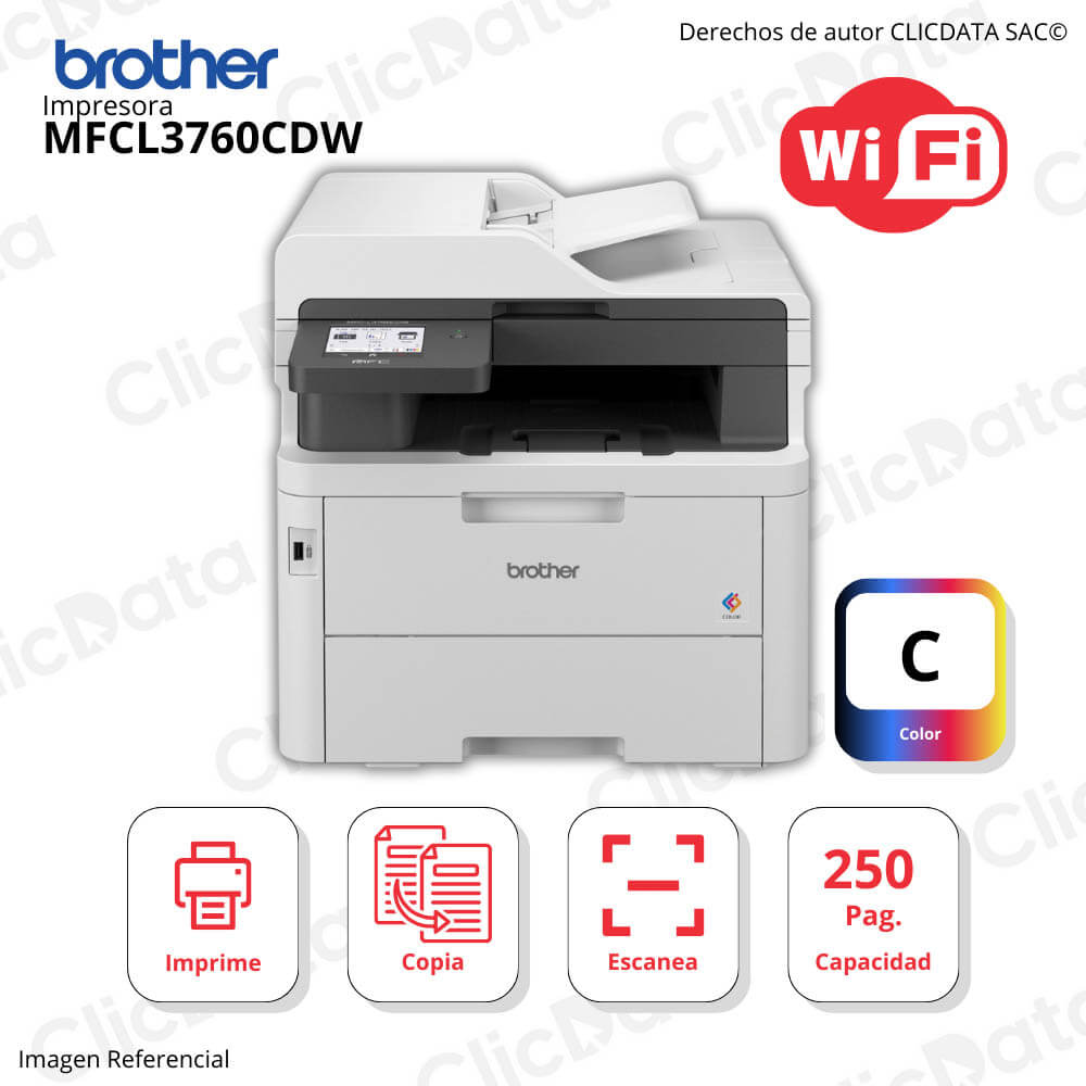Impresora Brother Mfc-L3760Cdw Imprime, copia y escanea ADF, Dúplex