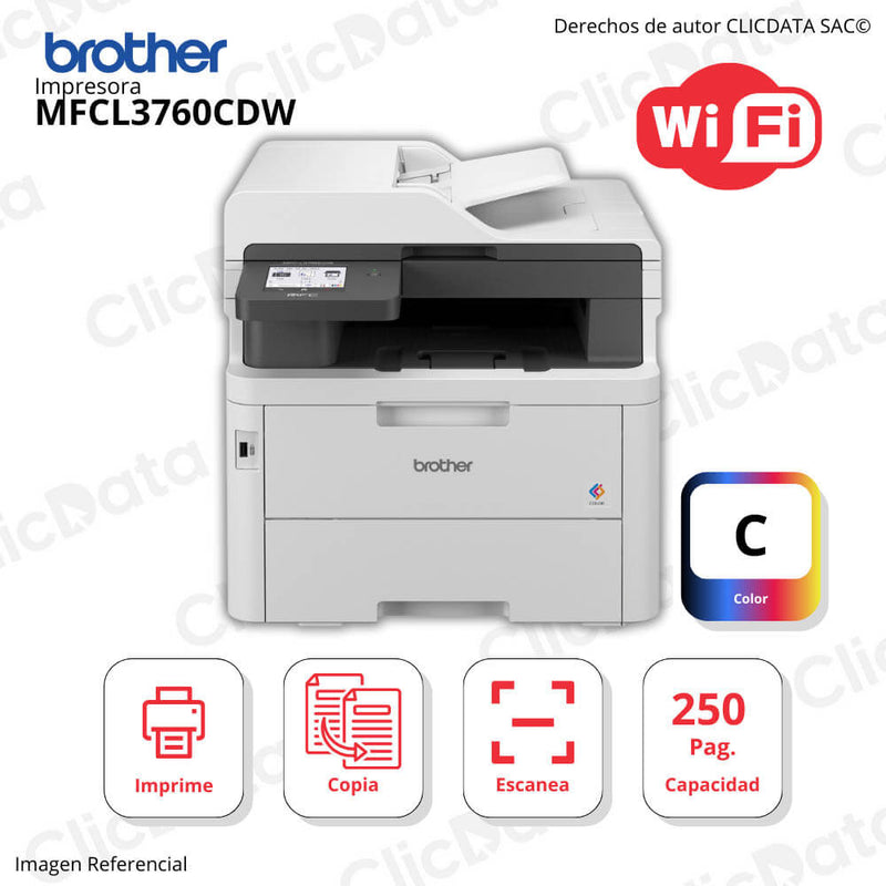 Impresora Brother Mfc-L3760Cdw Imprime, copia y escanea ADF, Dúplex