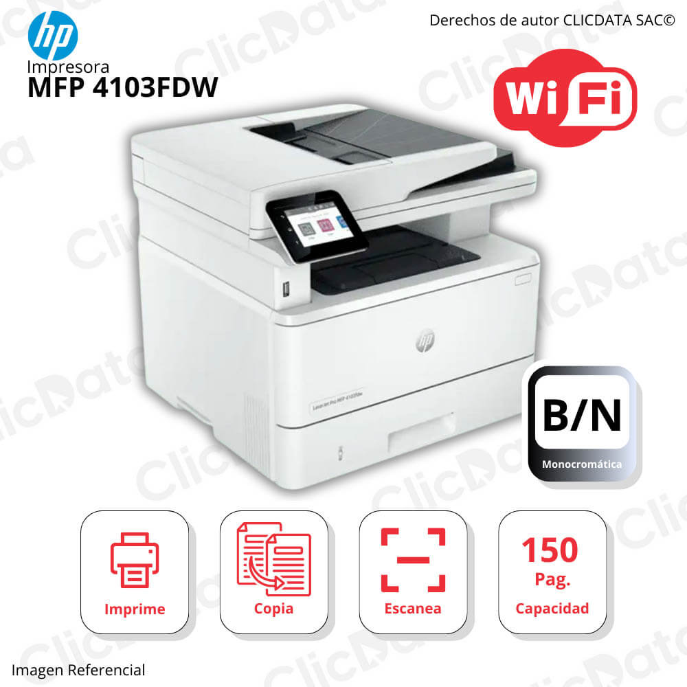 Impresora Hp Mfp 4103Fdw Imprime, Escanea, Copia, Fax Monocromática